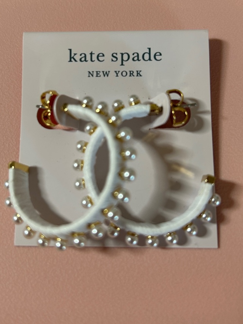 kate spade White Pearl-Trim Hoop Earrings with Gold Accents 0139